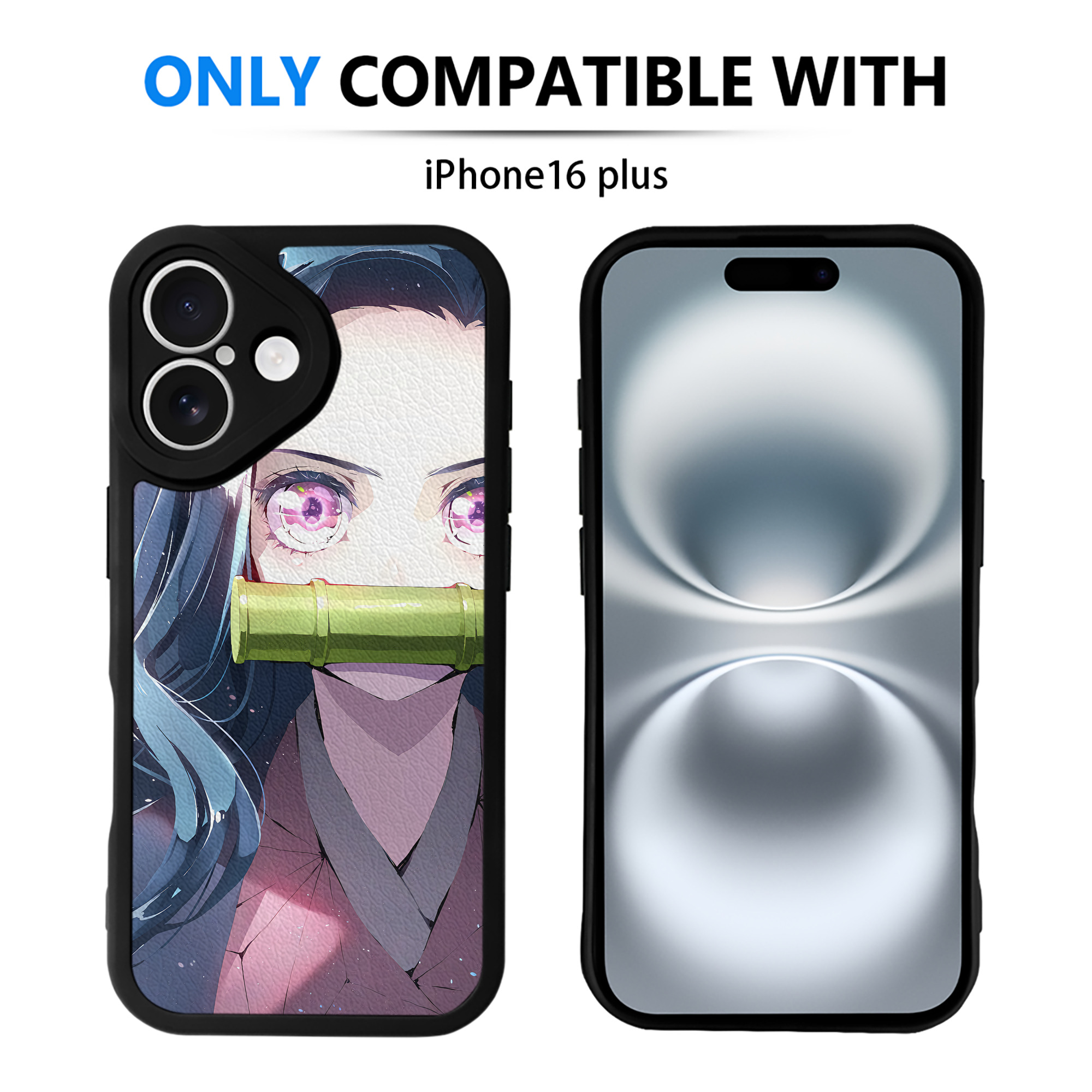 （画像用） 鬼滅の刃（きめつのやいば）竈門 禰󠄀豆子／かまど ねずこ Kamado Nezuko 【iPhone 16シリーズ対応】シリコンスマホケース（レザー調） 材質：シリコン